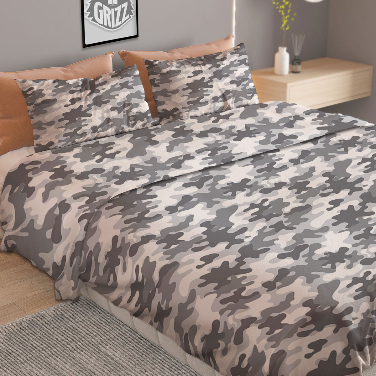 Camouflage White And Grey Print Duvet Cover Bedding Set