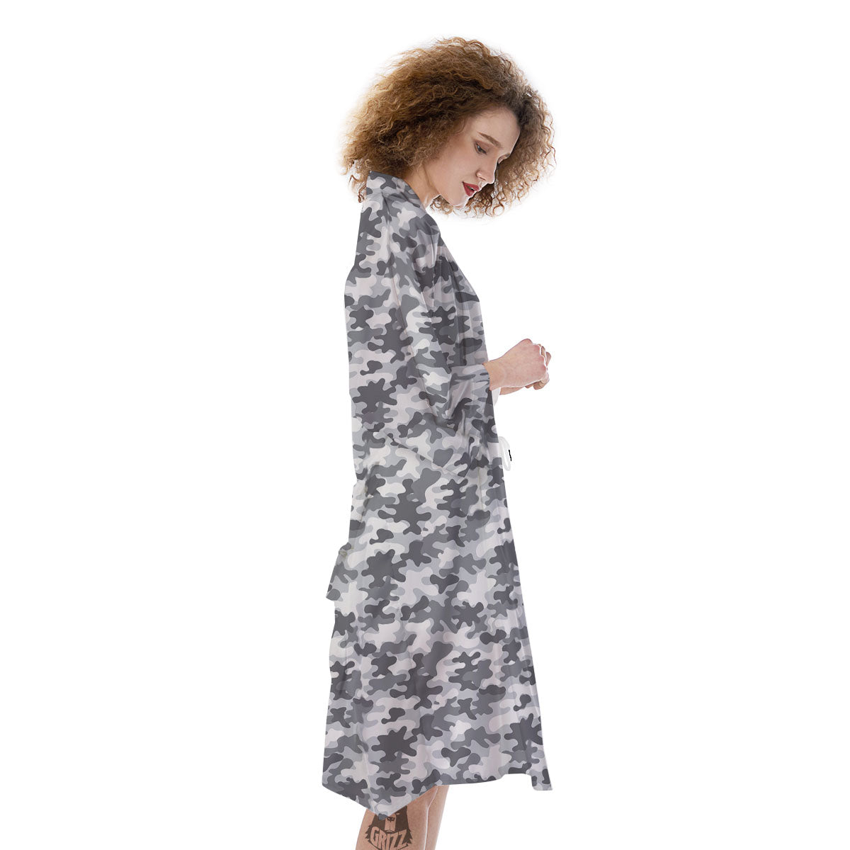 Camouflage White And Grey Print Kimono-grizzshop