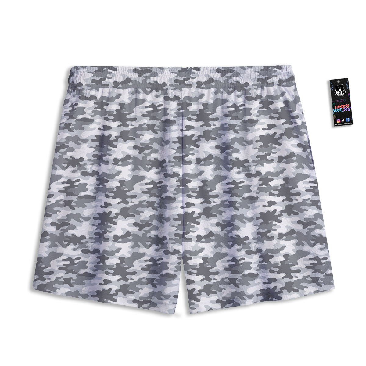 Camouflage White And Grey Print Mesh Shorts