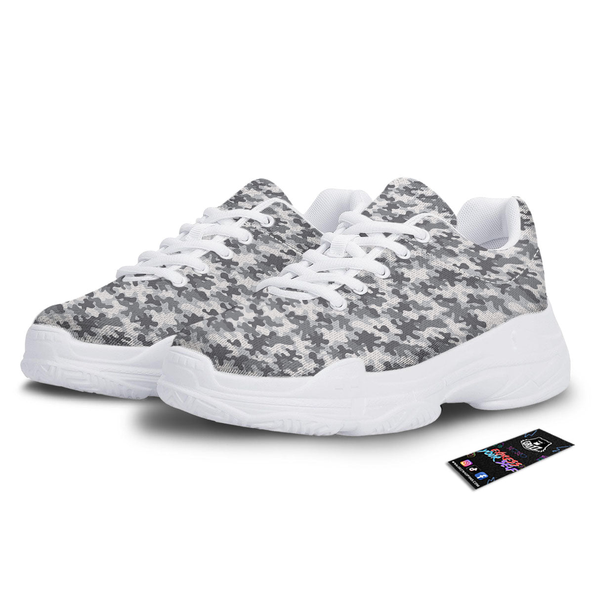 Camouflage White And Grey Print White Chunky Shoes-grizzshop
