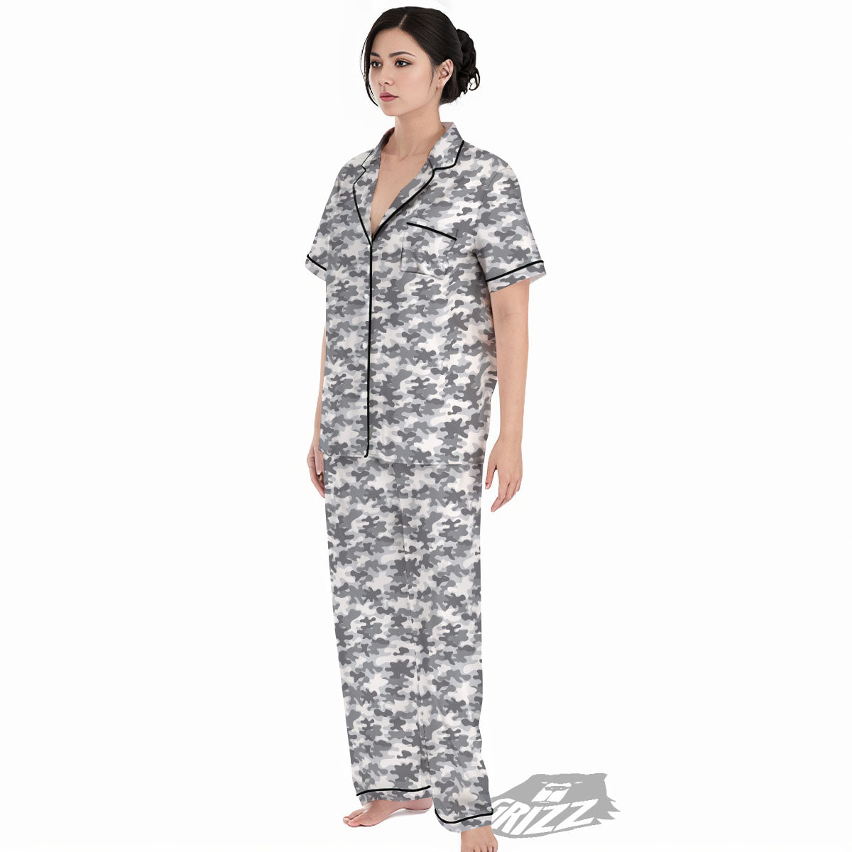 Camouflage White And Grey Print Women's Pajamas Set-grizzshop