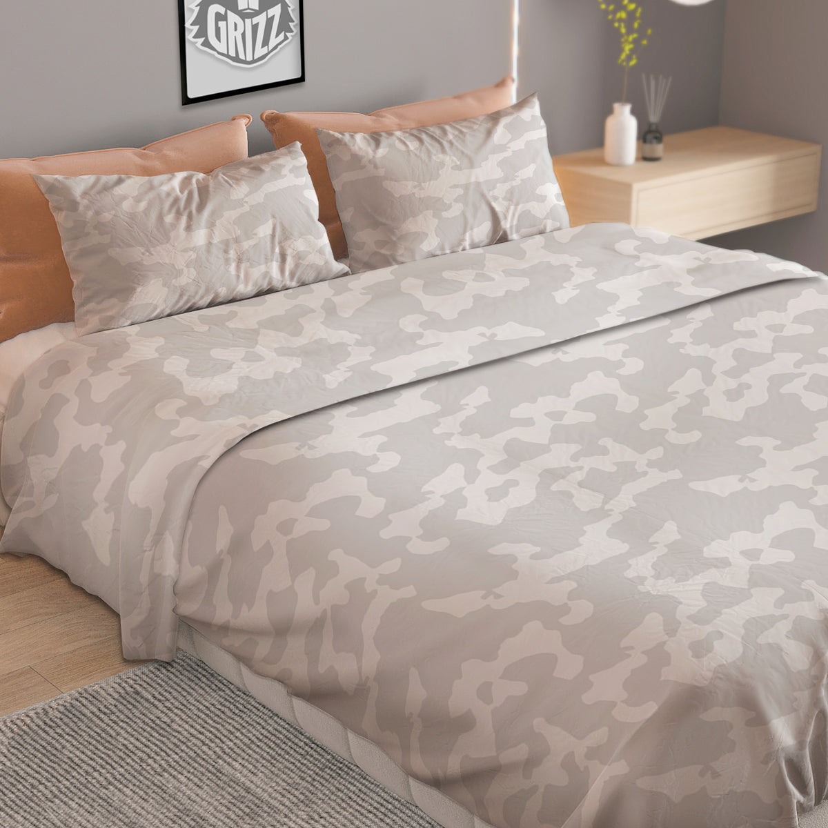 Camouflage White Snow Print Pattern Duvet Cover Bedding Set