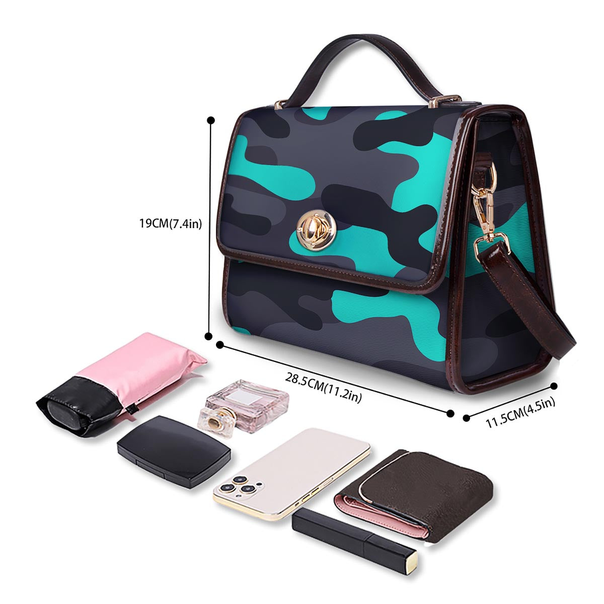 Camouflage Black And Teal Print Women's Satchel Bag