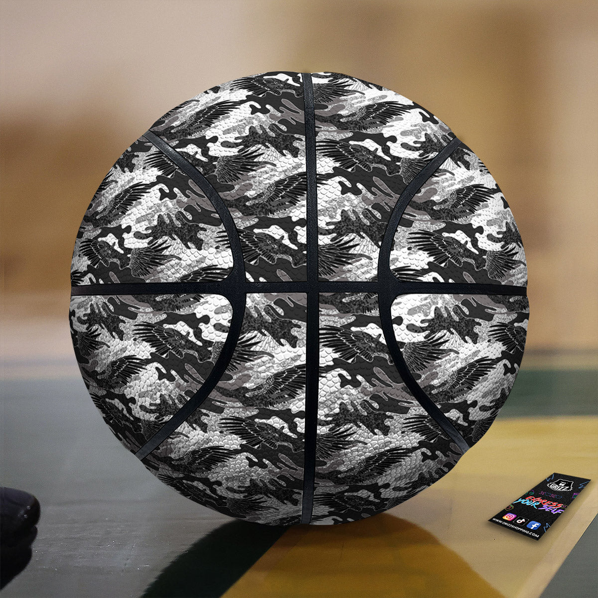 Camouflage Black Wings Print Pattern Basketball
