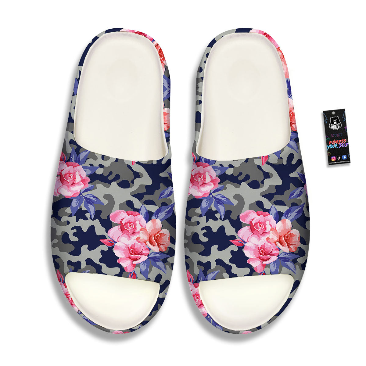 Camouflage Flower Pink Rose Print Sandals-grizzshop