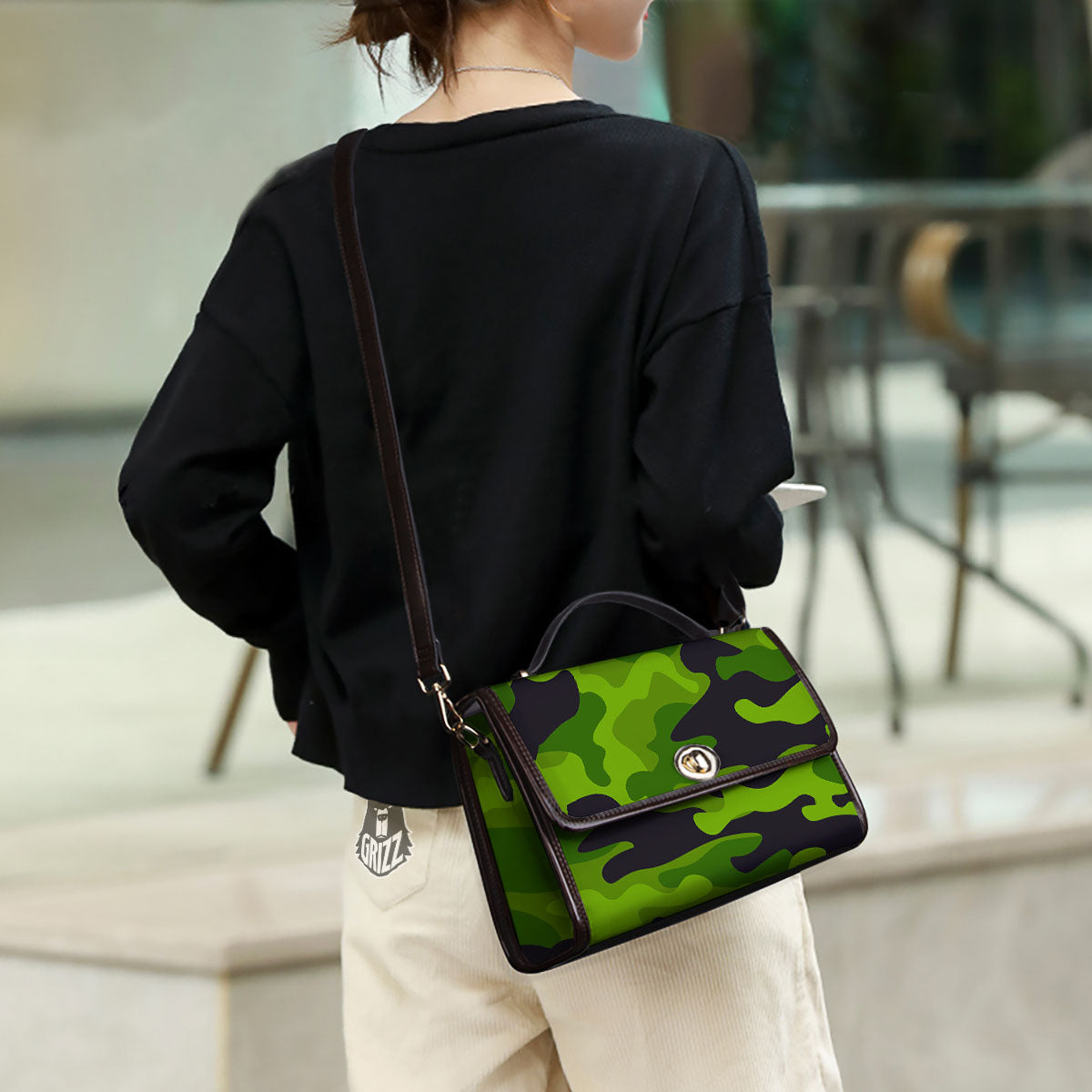 Camouflage Lime Green Print Women's Satchel Bag