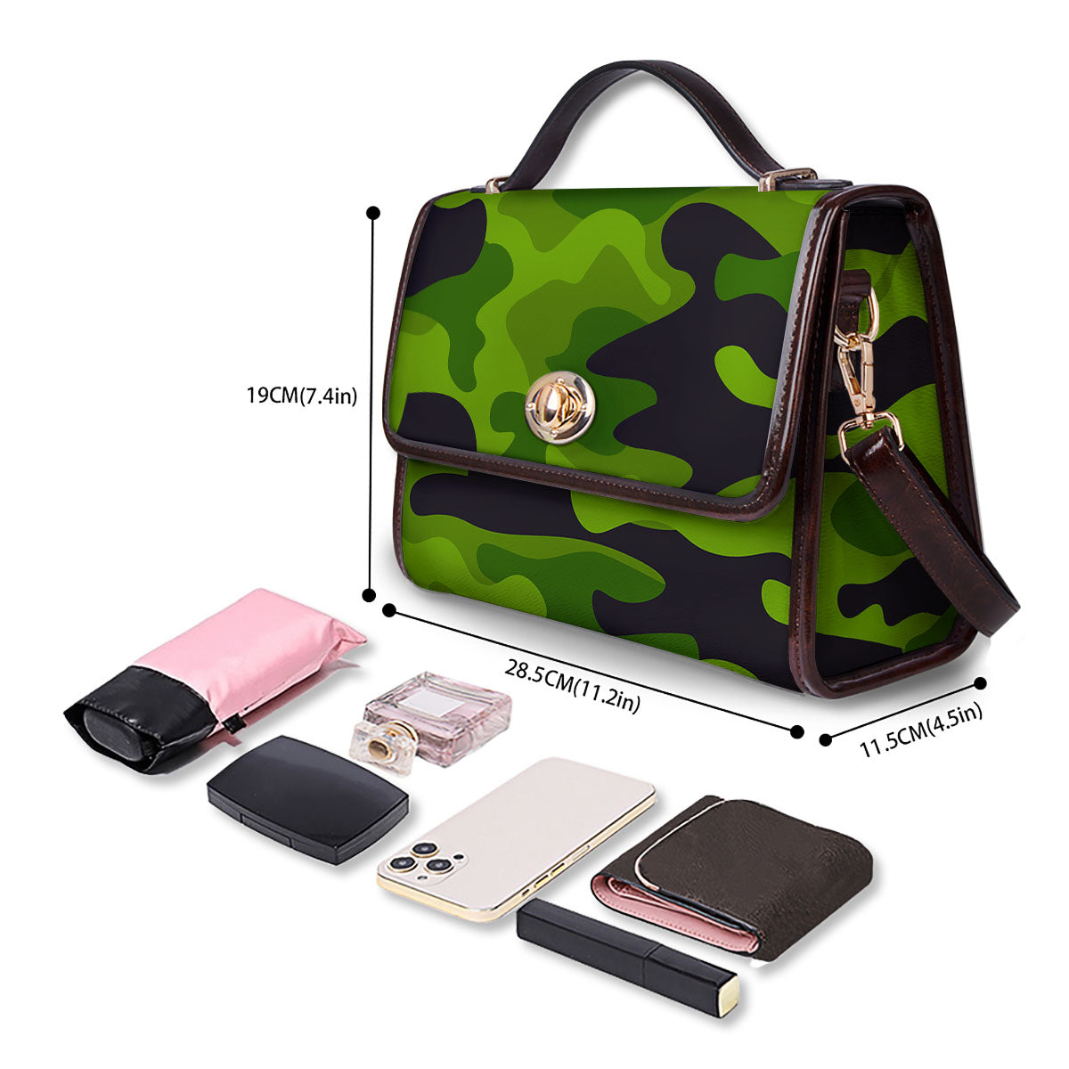 Camouflage Lime Green Print Women's Satchel Bag