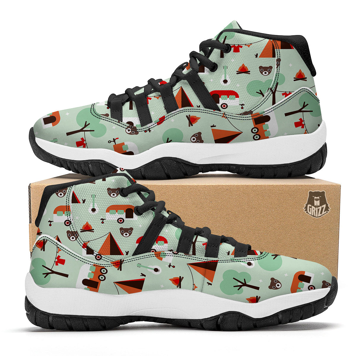Camper Pattern Print Black Bball Shoes-grizzshop
