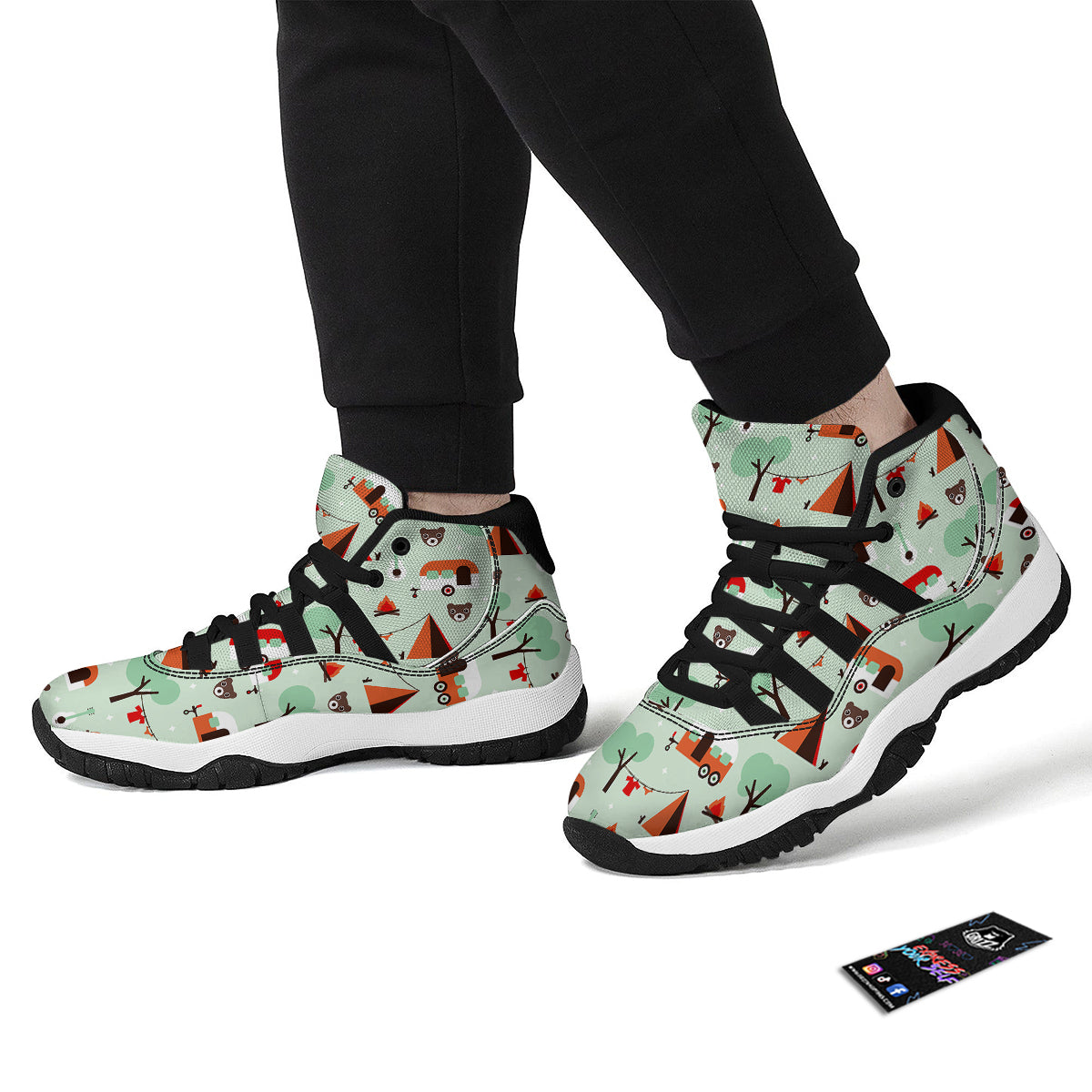 Camper Pattern Print Black Bball Shoes-grizzshop