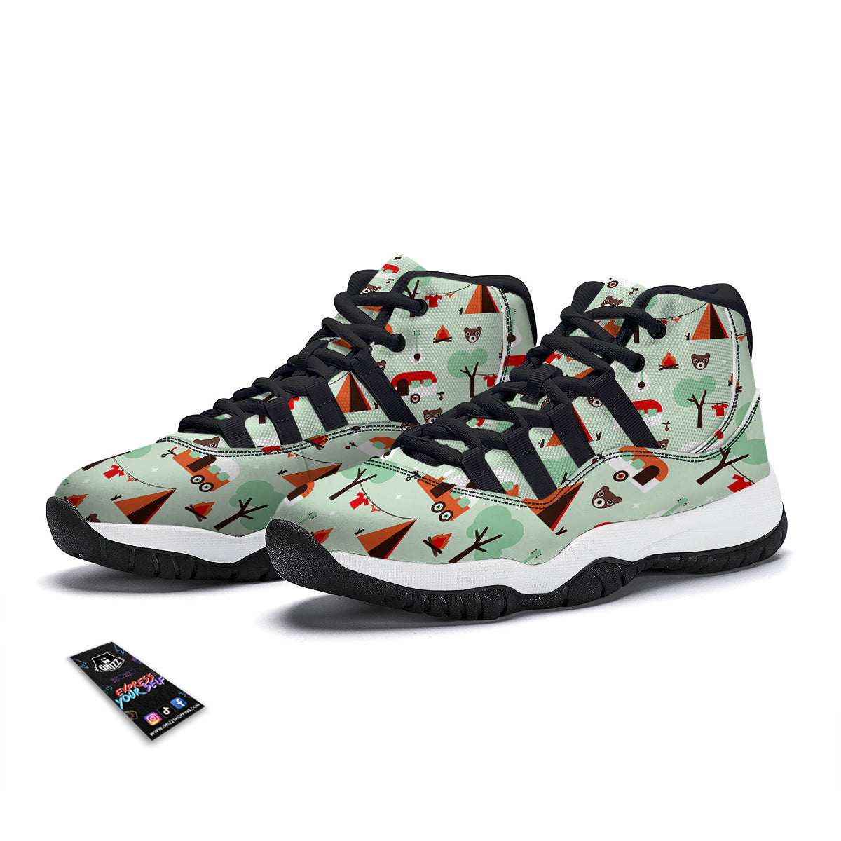 Camper Pattern Print Black Bball Shoes-grizzshop