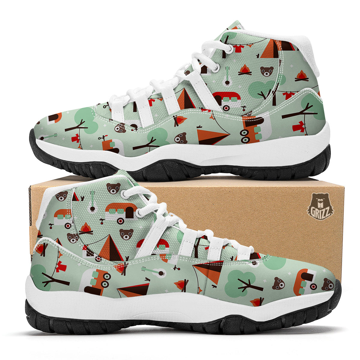 Camper Pattern Print White Bball Shoes-grizzshop