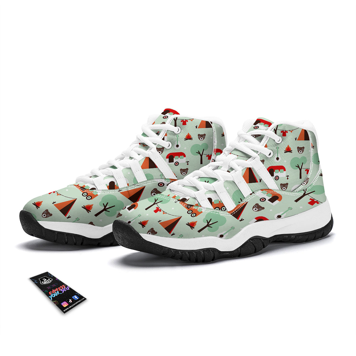 Camper Pattern Print White Bball Shoes-grizzshop