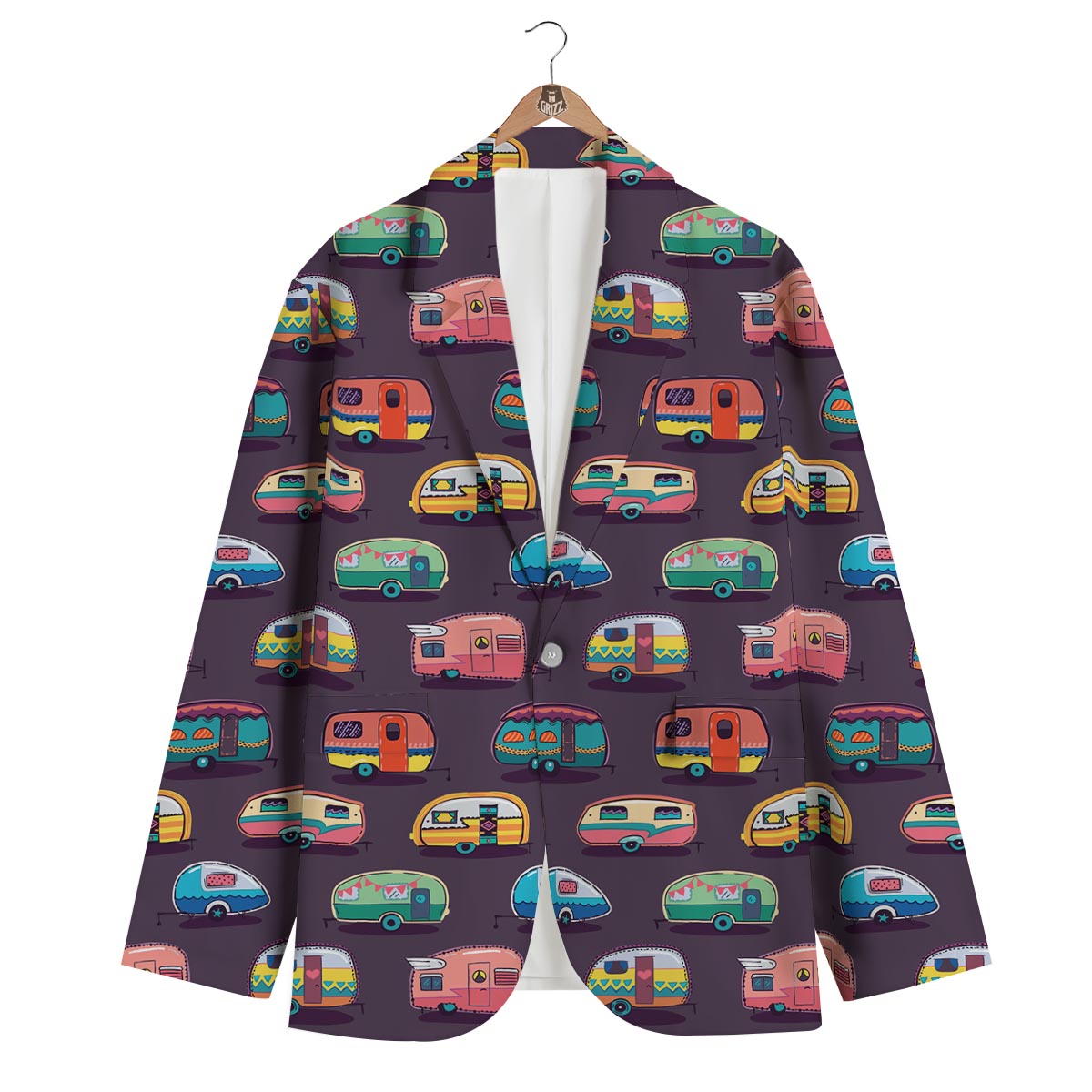 Camper Van Pattern Print Men's Blazer-grizzshop