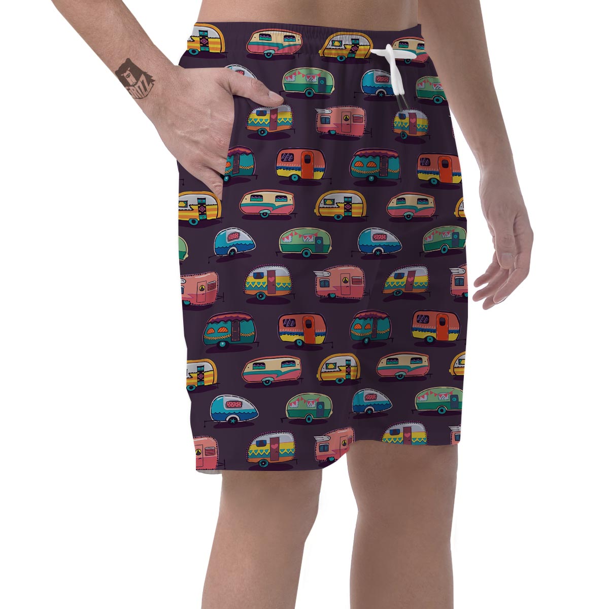 Camper Van Pattern Print Men's Shorts-grizzshop