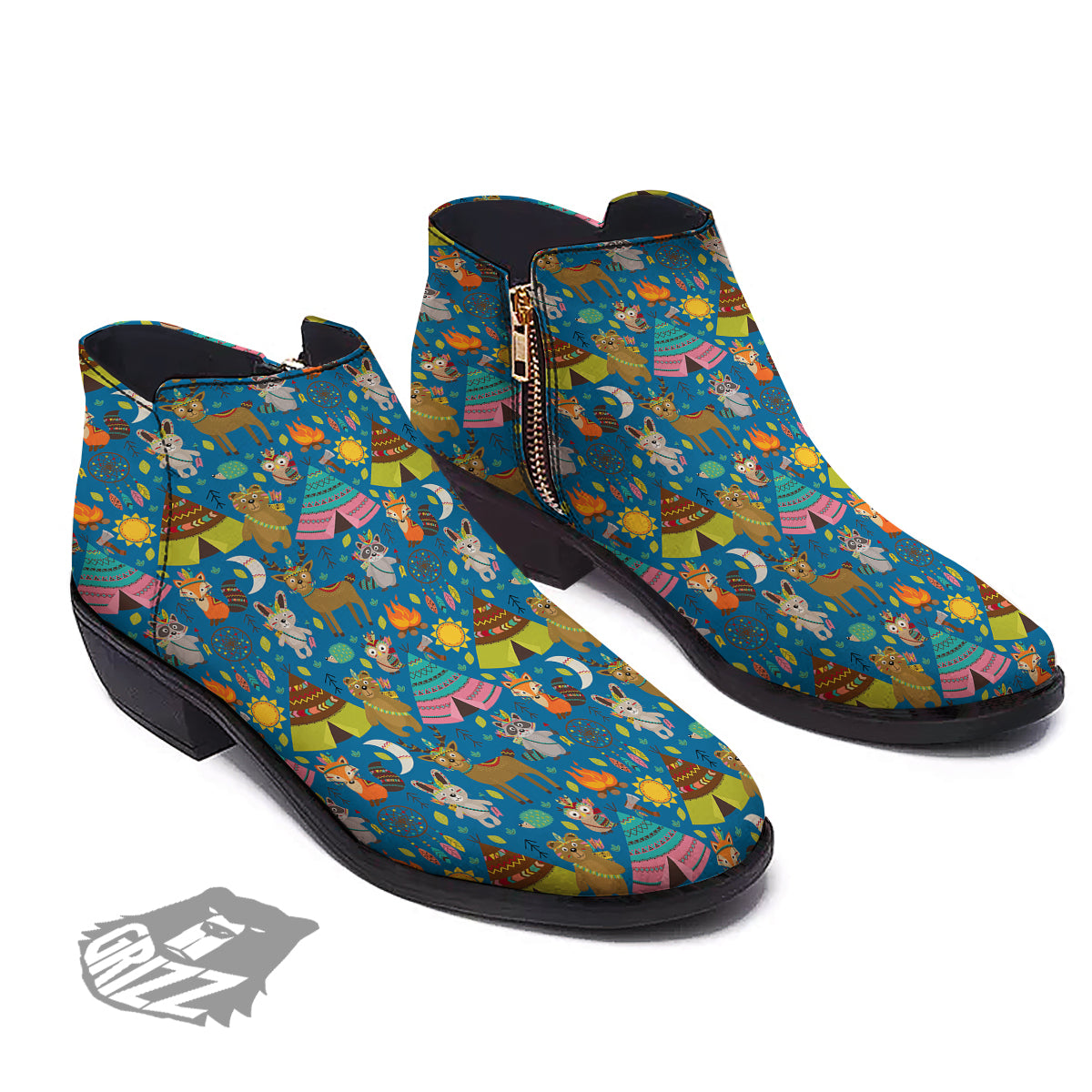 Camping Animal Print Pattern Ankle Boots-grizzshop