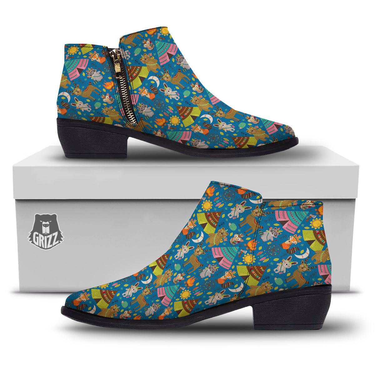 Camping Animal Print Pattern Ankle Boots-grizzshop
