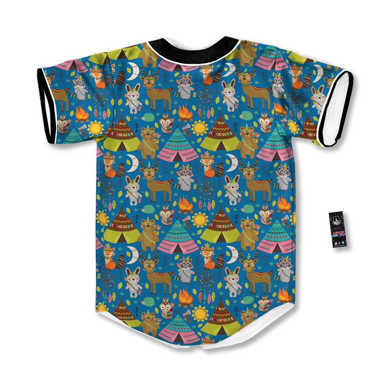 Camping Animal Print Pattern Baseball Jersey-grizzshop