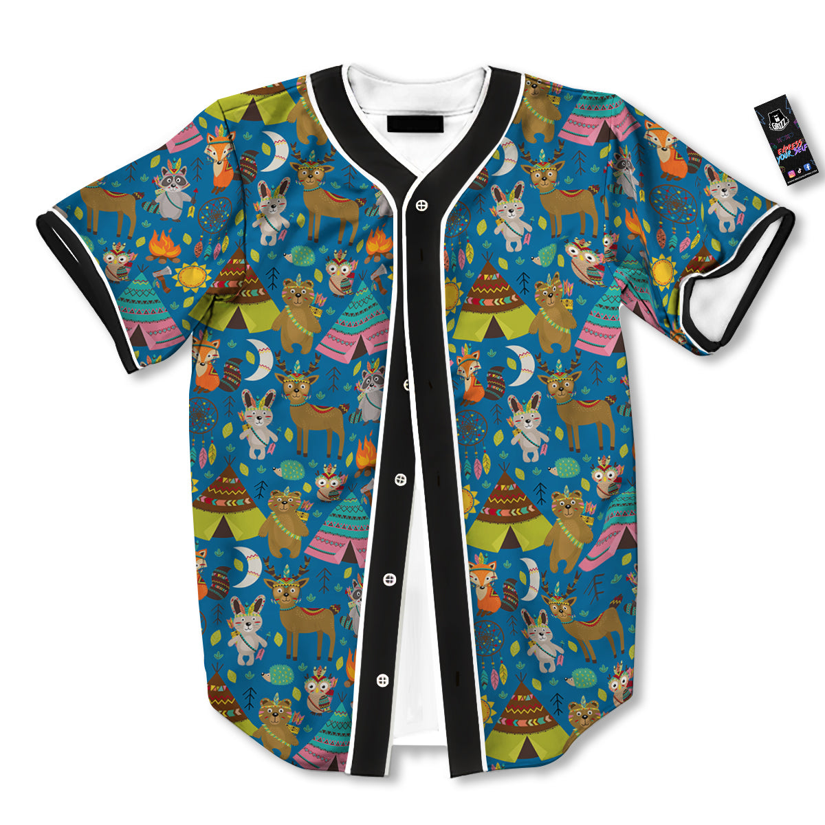 Camping Animal Print Pattern Baseball Jersey-grizzshop