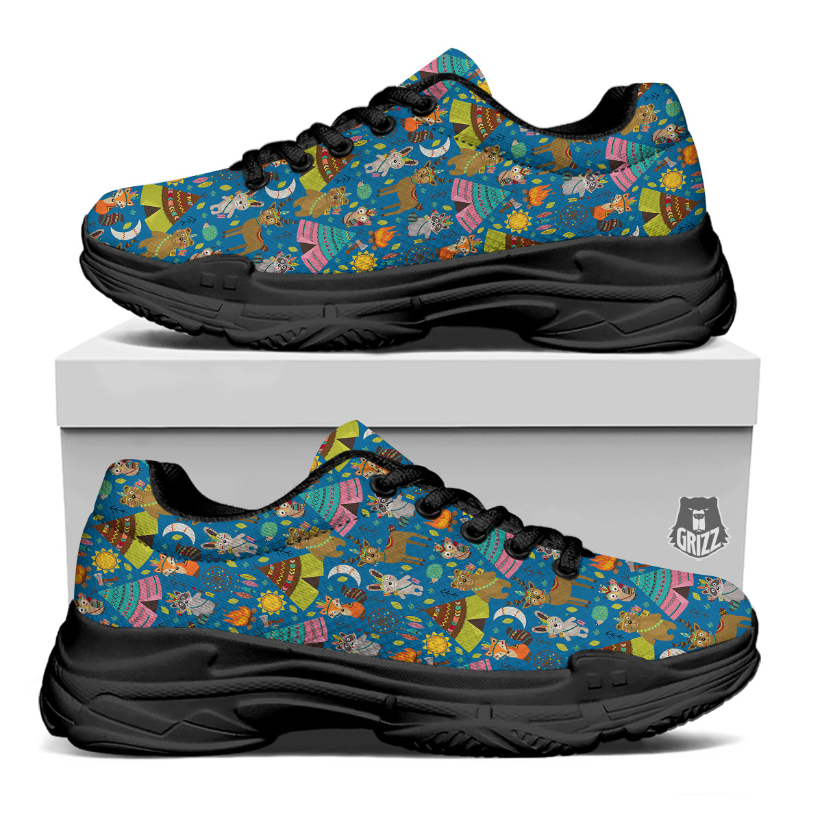 Camping Animal Print Pattern Black Chunky Shoes-grizzshop