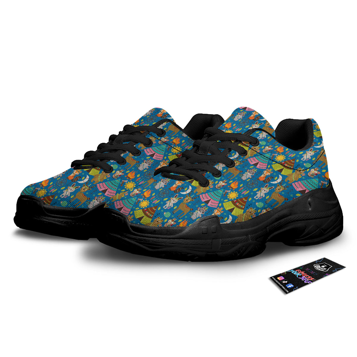 Camping Animal Print Pattern Black Chunky Shoes-grizzshop