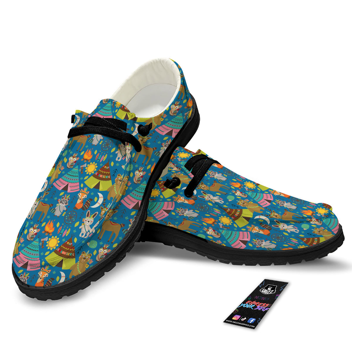 Camping Animal Print Pattern Black Loafers-grizzshop