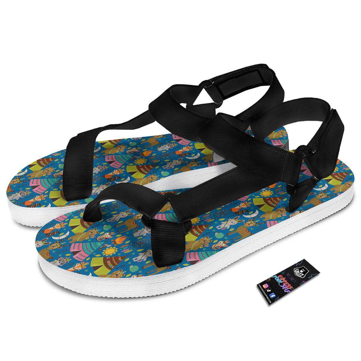 Camping Animal Print Pattern Black Open Toe Sandals-grizzshop
