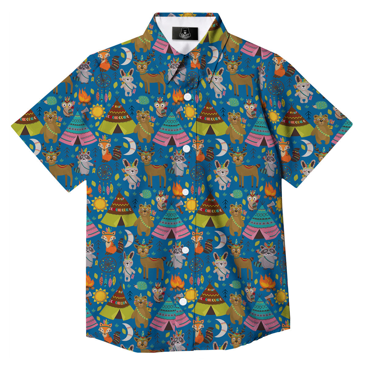 Camping Animal Print Pattern Button Up Shirt-grizzshop