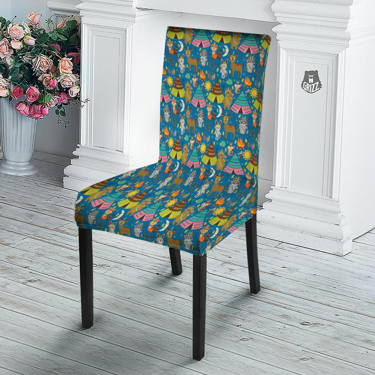 Camping Animal Print Pattern Dining Chair Slipcover-grizzshop