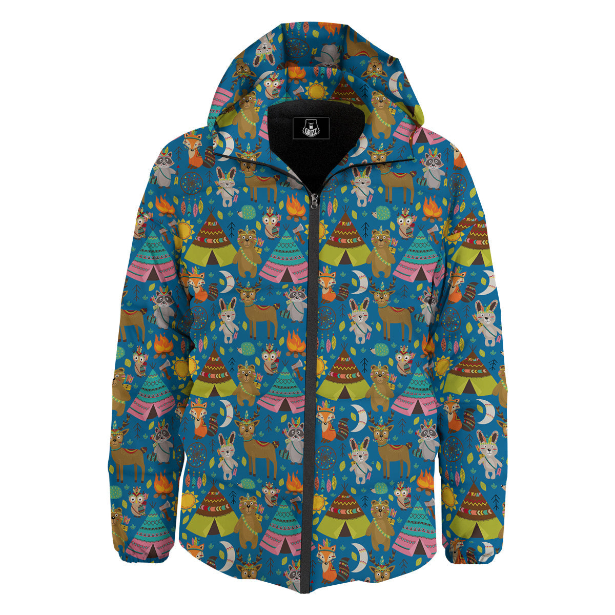 Camping Animal Print Pattern Down Jacket-grizzshop