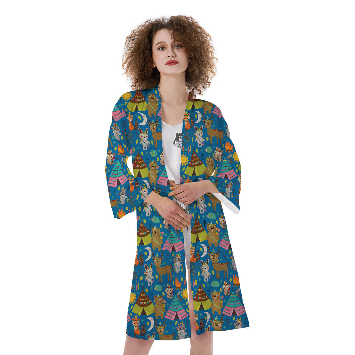 Camping Animal Print Pattern Kimono-grizzshop