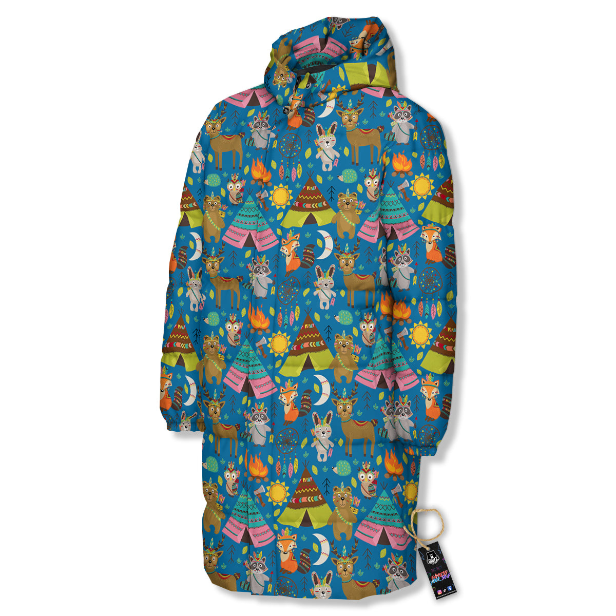 Camping Animal Print Pattern Long Down Jacket-grizzshop