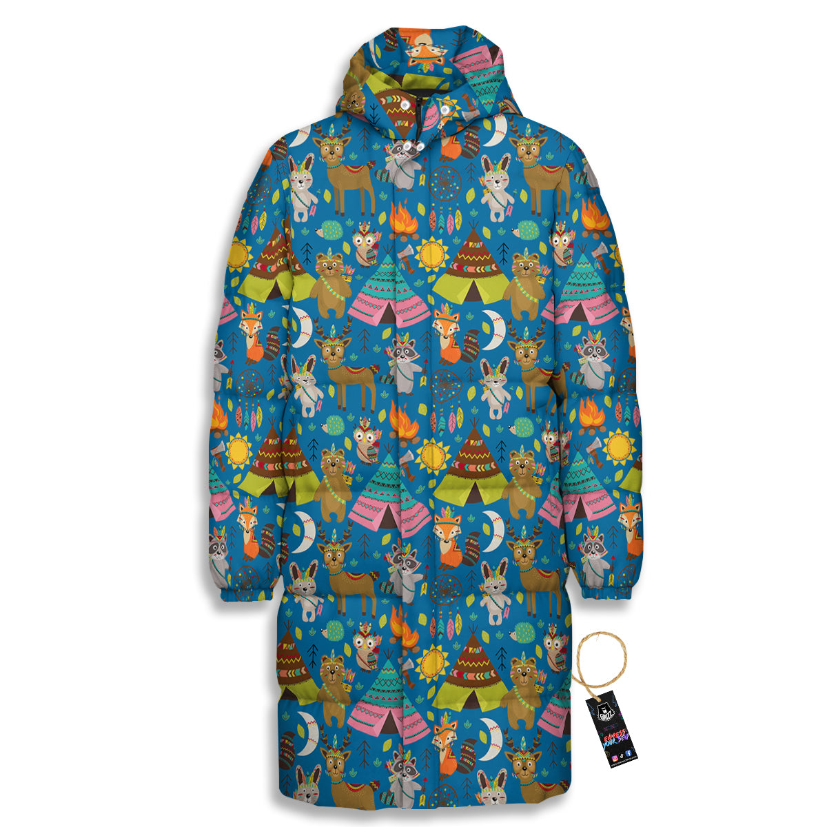 Camping Animal Print Pattern Long Down Jacket-grizzshop