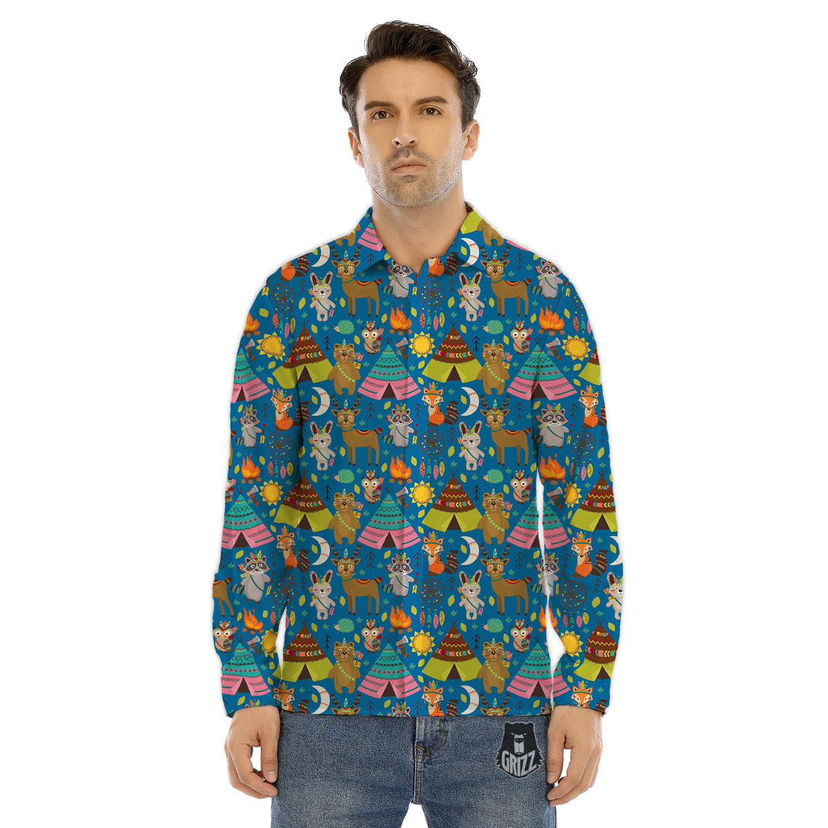 Camping Animal Print Pattern Men's Dress Shirts-grizzshop