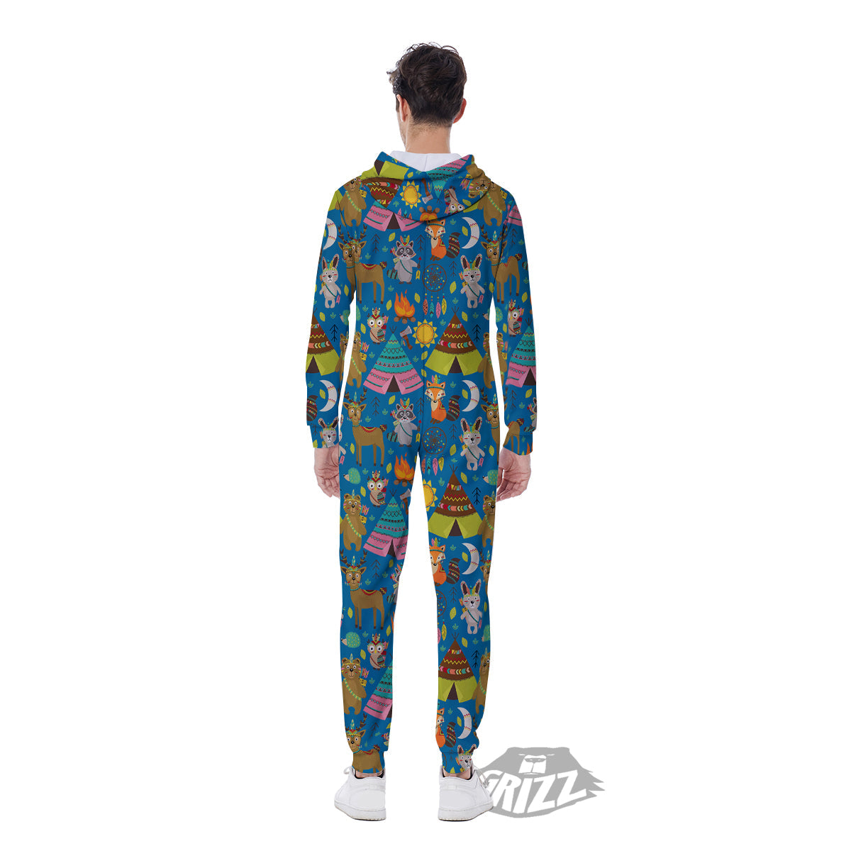 Camping Animal Print Pattern Men's Jumpsuit-grizzshop