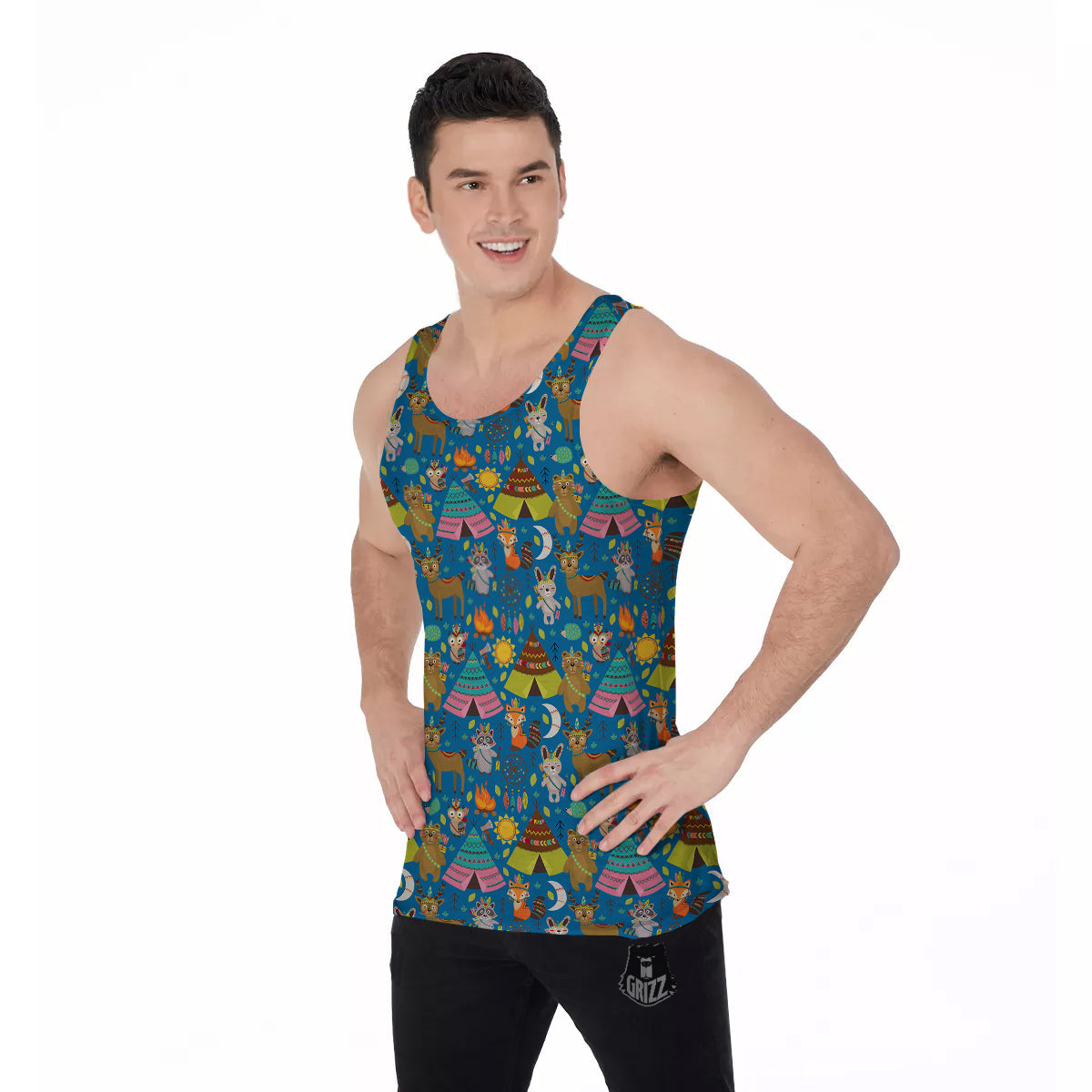Camping Animal Print Pattern Men's Tank Top-grizzshop
