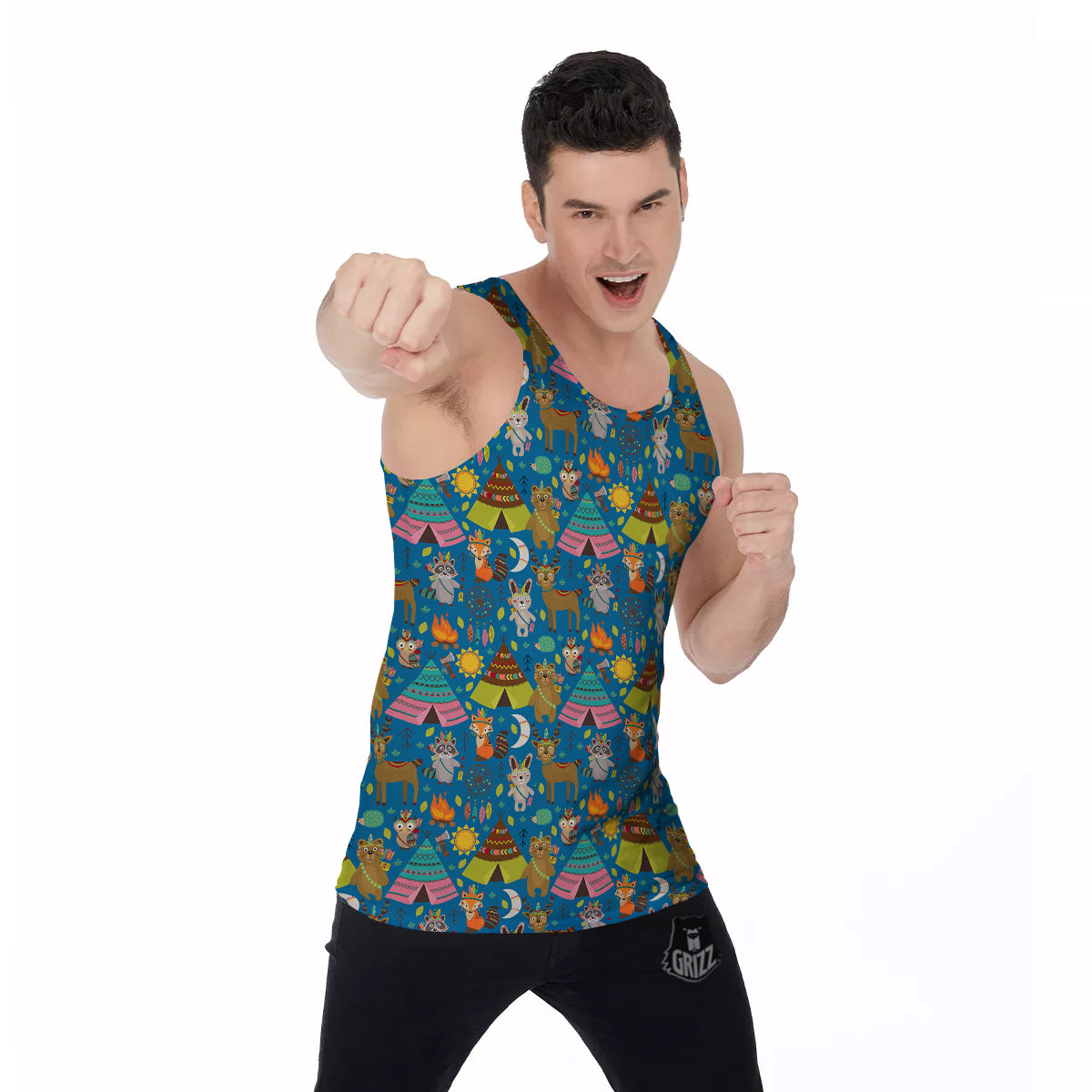 Camping Animal Print Pattern Men's Tank Top-grizzshop