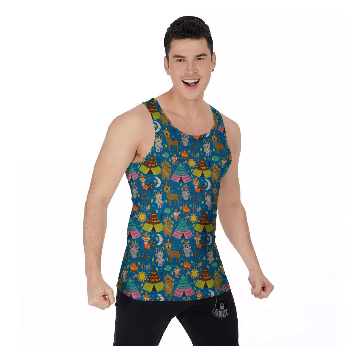Camping Animal Print Pattern Men's Tank Top-grizzshop
