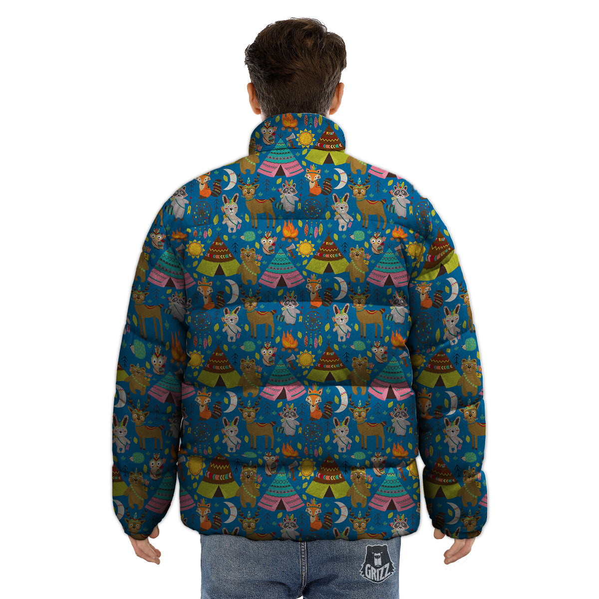 Camping Animal Print Pattern Puffer Jacket-grizzshop
