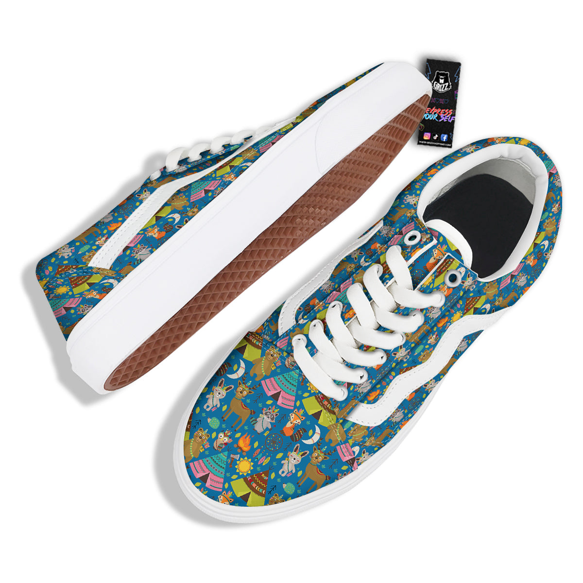 Camping Animal Print Pattern Skate Shoes-grizzshop