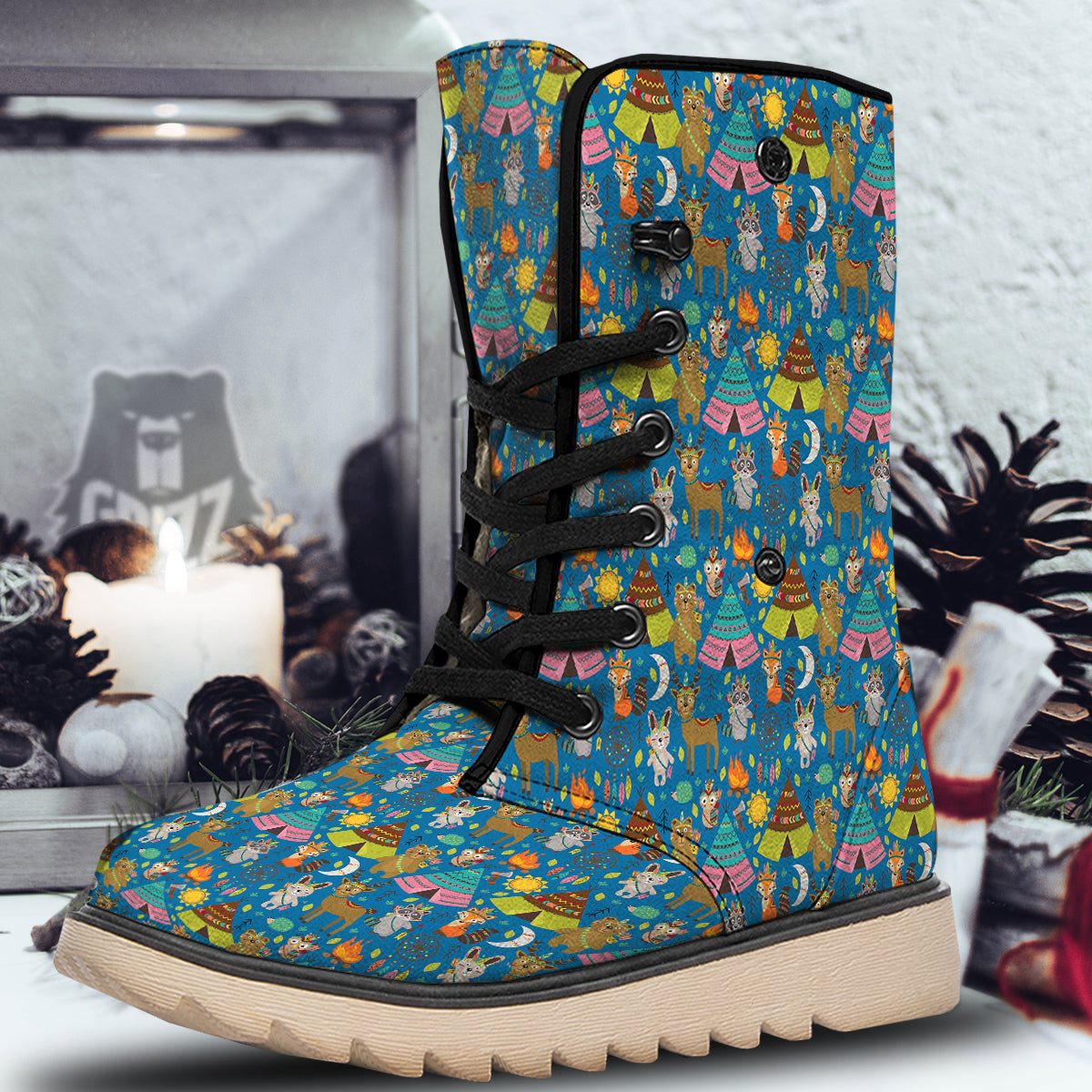 Camping Animal Print Pattern Snow Boots-grizzshop