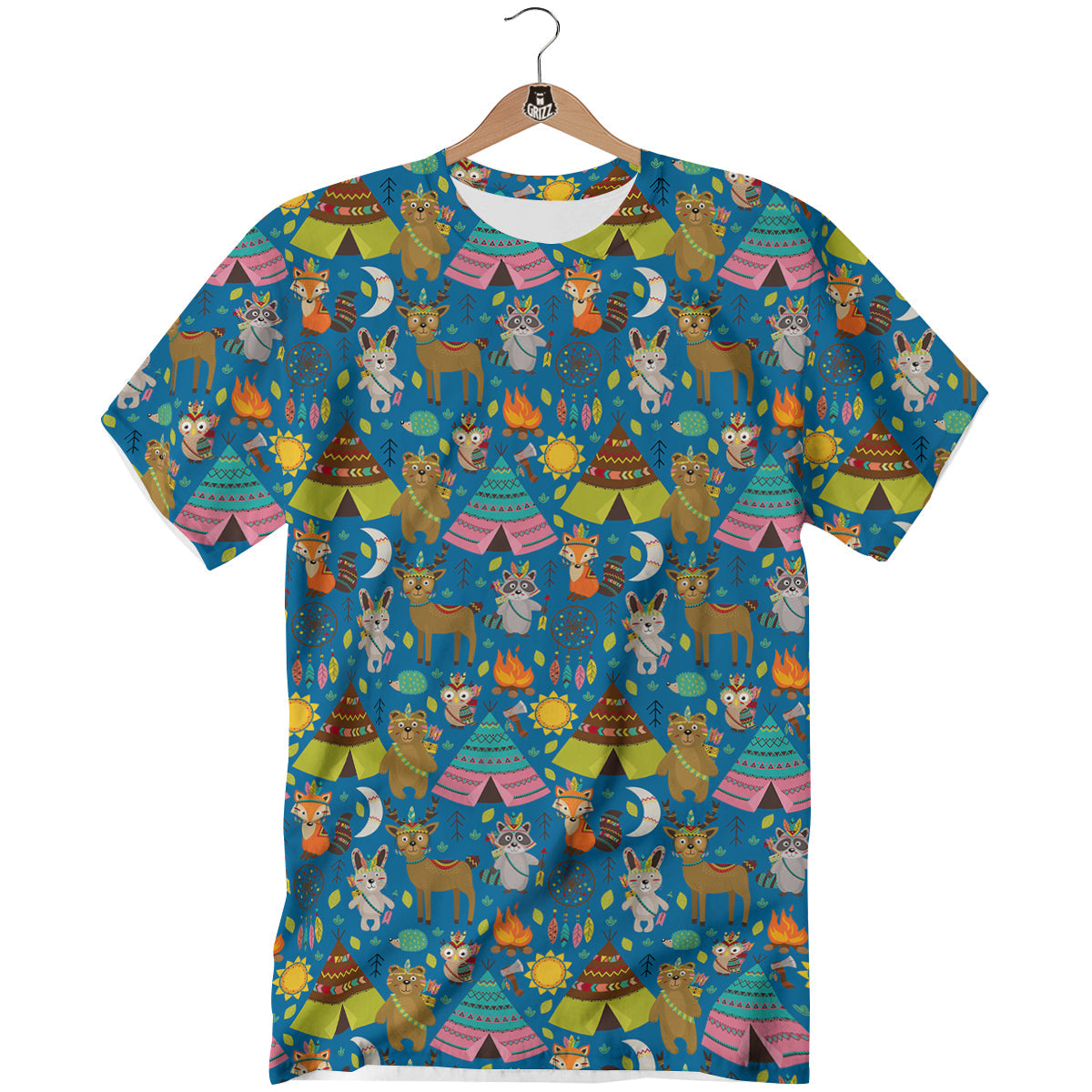 Camping Animal Print Pattern T-Shirt-grizzshop