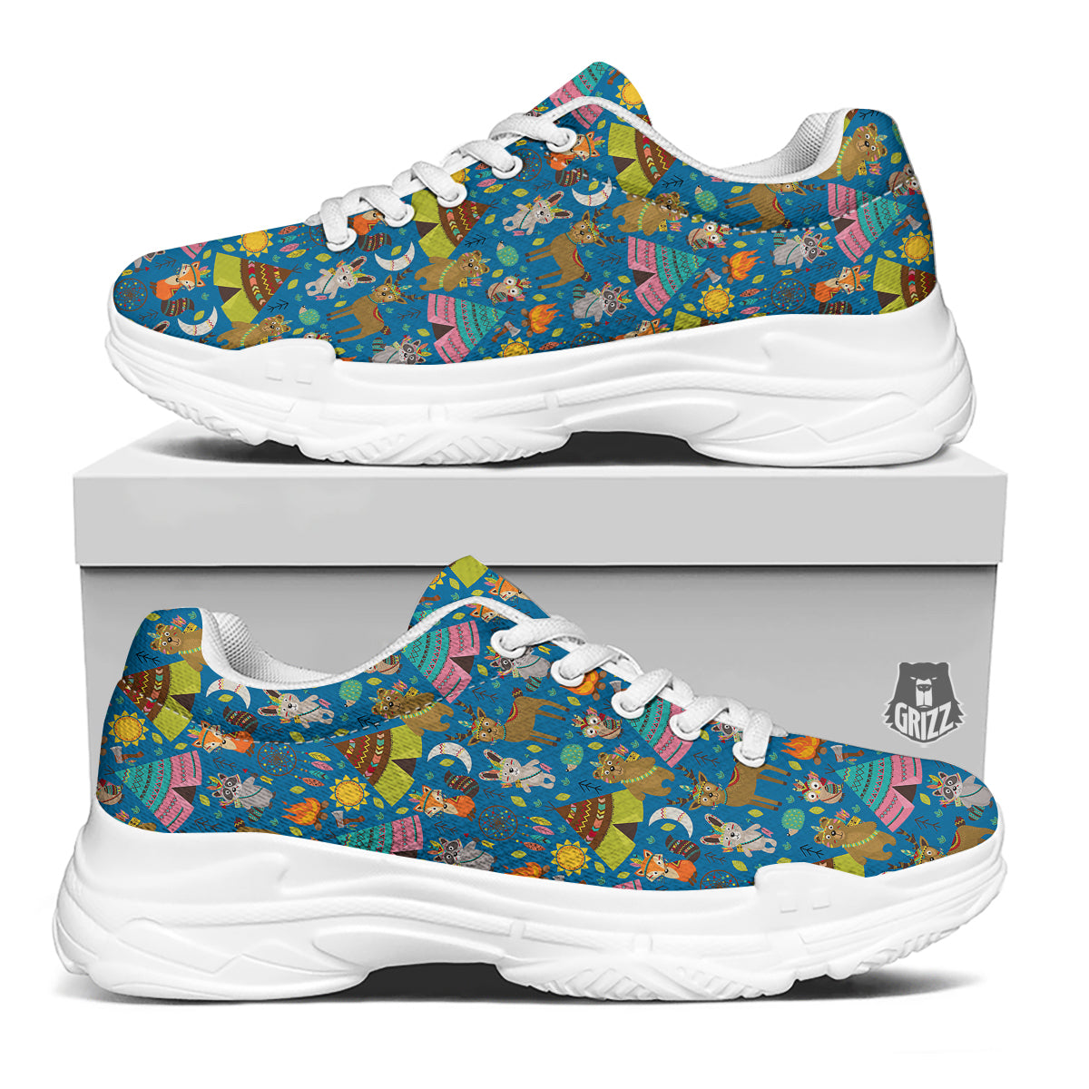 Camping Animal Print Pattern White Chunky Shoes-grizzshop