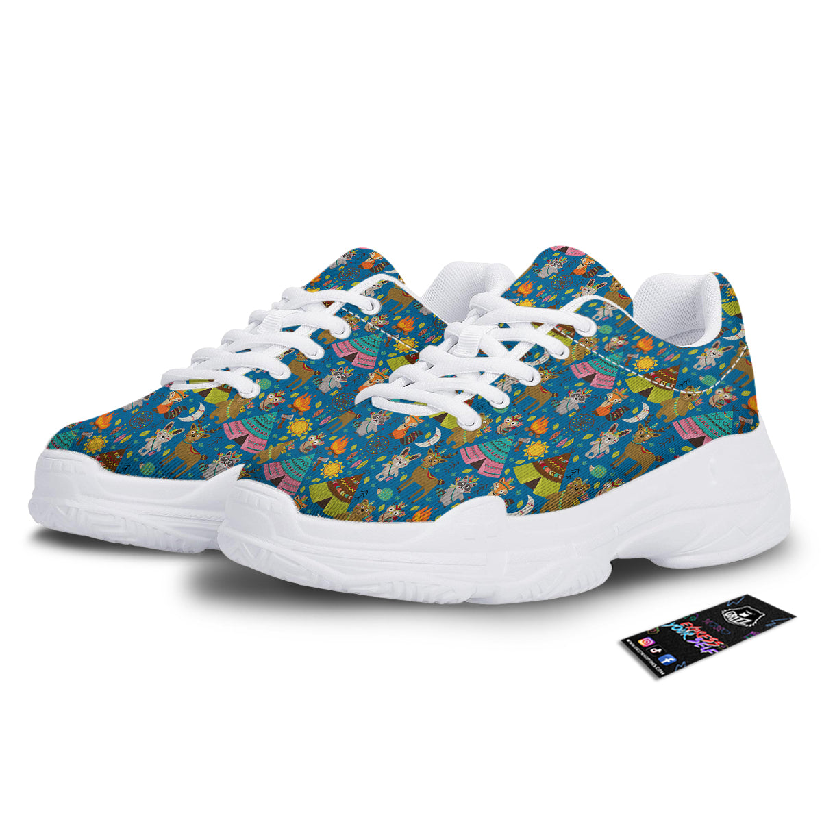 Camping Animal Print Pattern White Chunky Shoes-grizzshop