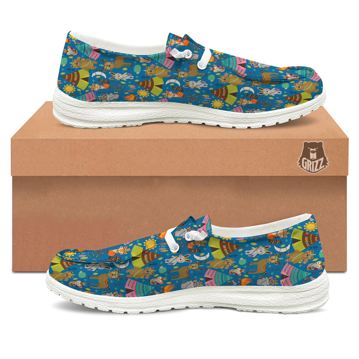 Camping Animal Print Pattern White Loafers-grizzshop