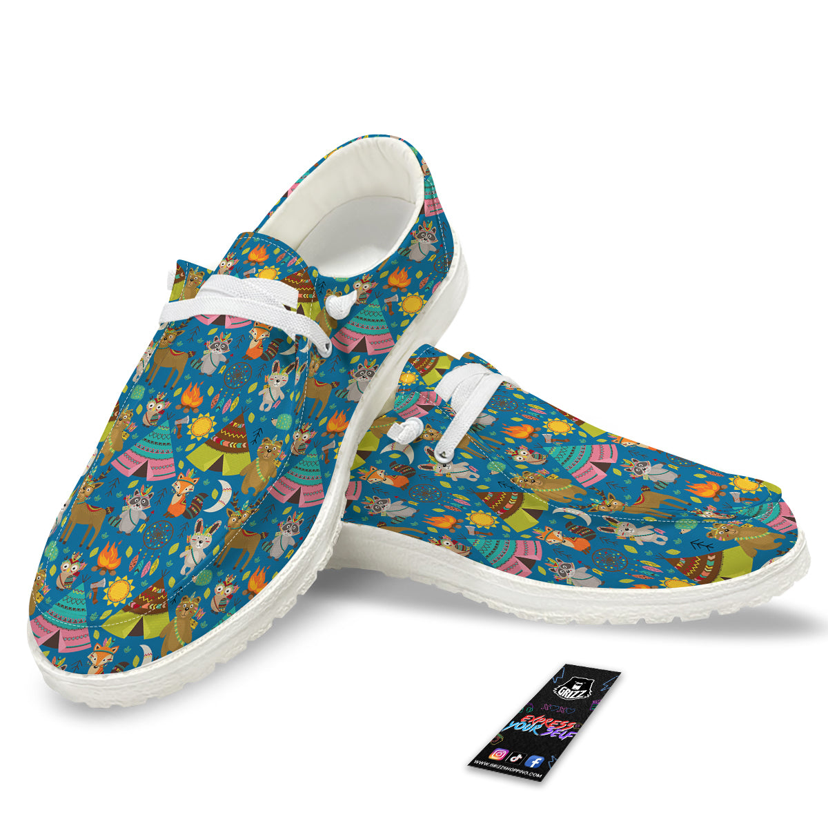 Camping Animal Print Pattern White Loafers-grizzshop