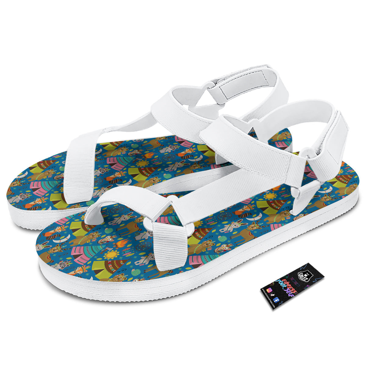 Camping Animal Print Pattern White Open Toe Sandals-grizzshop