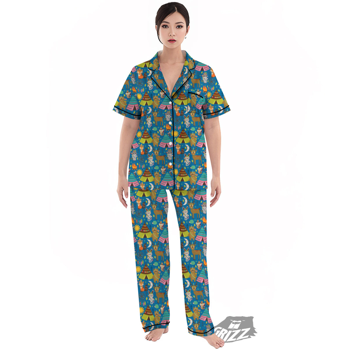 Camping Animal Print Pattern Women's Pajamas Set-grizzshop