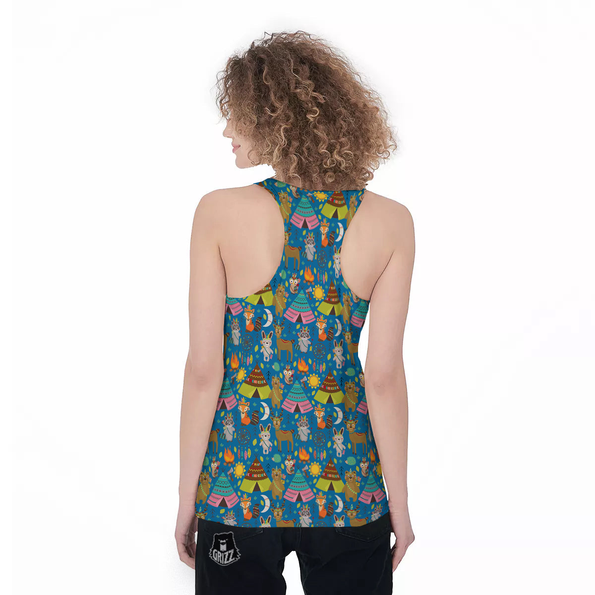 Camping Animal Print Pattern Women's Racerback Tank Top-grizzshop