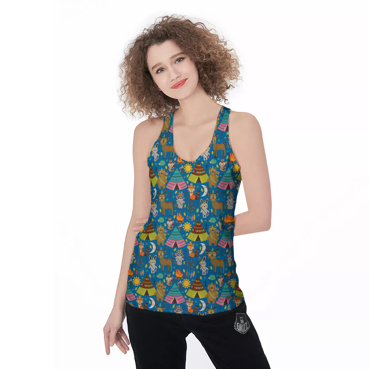 Camping Animal Print Pattern Women's Racerback Tank Top-grizzshop