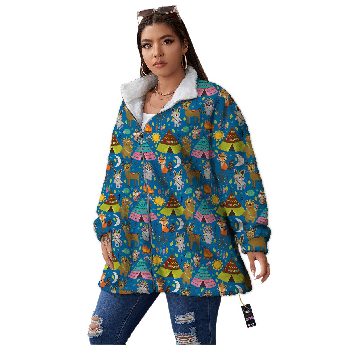 Camping Animal Print Pattern Women's Sherpa Jacket-grizzshop